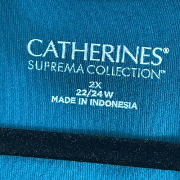 Catherines Womens Plus 2X 22/24W Suprema Collection Teal Lace Up Neck Tunic Top - Picture 3 of 8